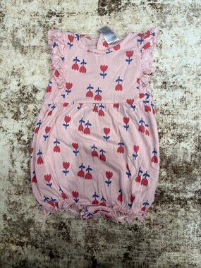 Gerber Onesies Pink Tulip Print Ruffle Bubble Romper (24 Months)